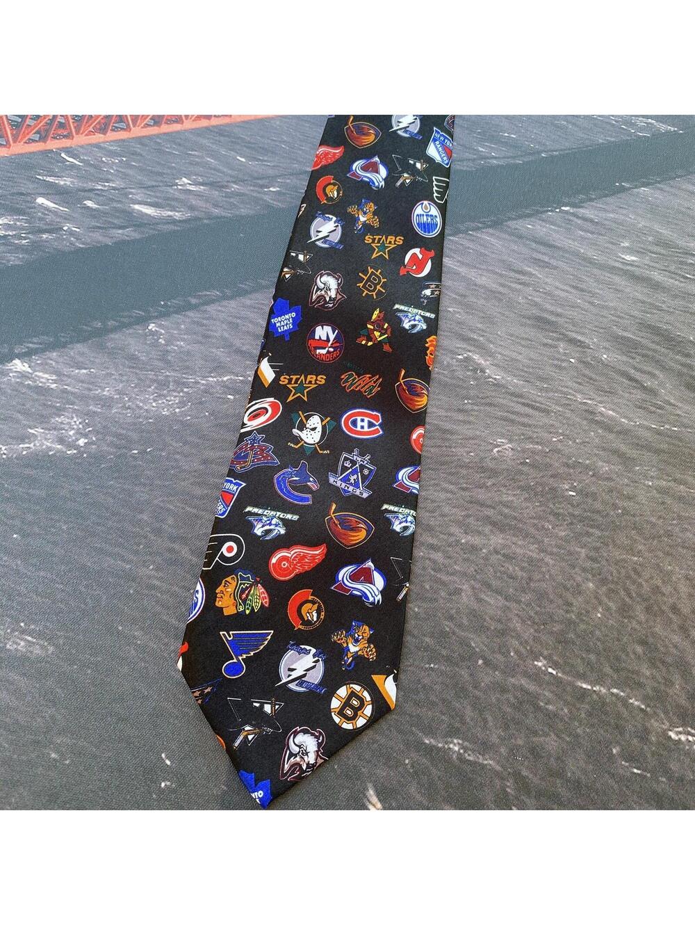 NHL Hockey All Team Logo Necktie Men Black Hand Sewn All Over Print